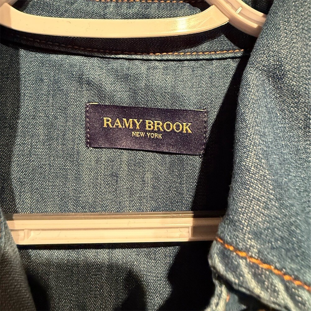 Ramy Brook New York Shirt Dress Womens Size 24 Blue Denim Mini Belted - Picture 6 of 6